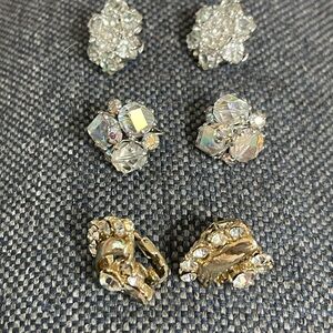 3 Antique AB Crystal Earrings Set 2 signed, CORO AND VOGUE, AmazingSet of three!